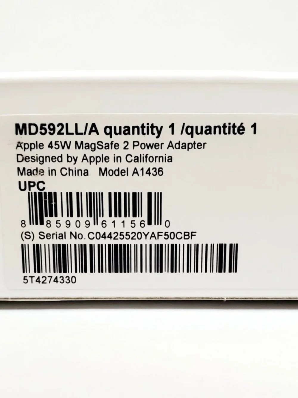 APPLE AC Power Cord Extension Cable For 45W Magsafe 2 Power Adapter Macbook Air